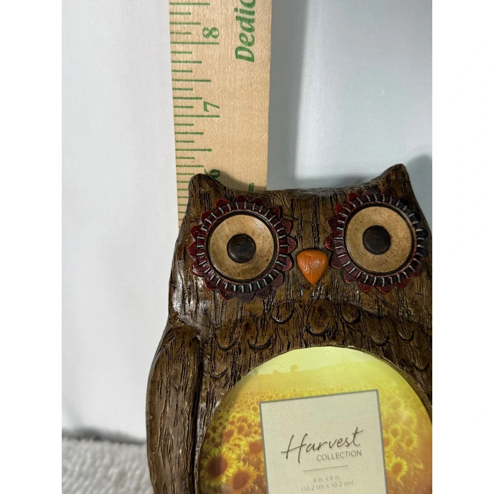 Kohls Harvest‎ Collection Owl Photo Frame Brown Resin Wood Look 4x4